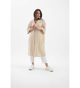 Arkası Baskılı Püsküllü Kimono - Bej