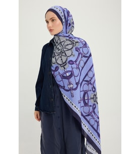 Schaless Süvarinin Arması - Mavi - Vierra Desenli Viskon Şal - 70x190 Cm