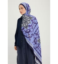 Schaless Süvarinin Arması - Mavi - Vierra Desenli Viskon Şal - 70x190 Cm