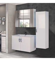 Asmira Banyo Dolabı - 80 cm - 3'lü Set - Beyaz