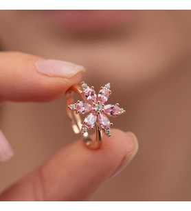 Gümüş Pazarım Pembe Taşlı Aster Çiçeği Gümüş Yüzük (Rose)