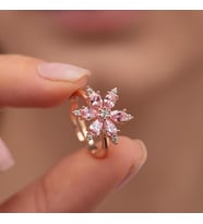 Gümüş Pazarım Pembe Taşlı Aster Çiçeği Gümüş Yüzük (Rose)
