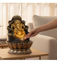 Dekoratif Büyük Ganesha Figürlü LED Işıklı Masaüstü Su Şelalesi Feng Shui Ev Ofis Dekoru 40 cm