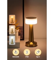 Gold Renk Şarjlı LED Masa Lambası Type-C Girişli Dokunmatik 3 Işık Modlu Gece Aydınlatması