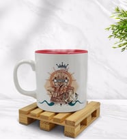 BK Gift Kişiye Özel Gemi Tasarımlı İçi Kırmızı Renkli Kupa Bardak Model 4