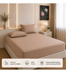 Yatak Koruyucu Alez Kapitone Kahverengi Renk%100 Pamuk Fitted Alez Çarşaf 160 X 200