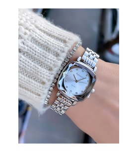 Ferrucci Retro Model Kare Kadın Kol Saati+Bileklik Hediye (Gümüş)