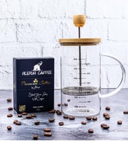 Bambu Kapaklı Cam French Press & Alerya Premium Filtre Kahve Hediye Seti