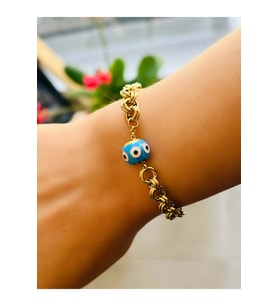 MAVİ MİNELİ ÇELİK ZİNCİR BİLEKLİK 17+5 CM-GOLD ACR5449