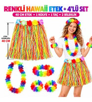 Renkli Hawaii Etek 40 cm ve 4’lü Hawaii Seti