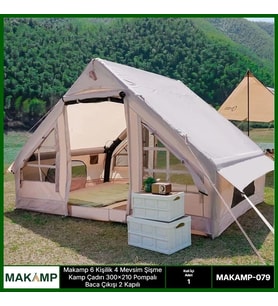 6 Kişilik 4 Mevsim 2 Kapılı Tavan Pencereli Şişme Çadır 300*210*200cm