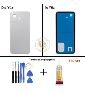 Infinix Smart 10 Gümüş Uyumlu Arka Kapak + Yapıştırıcı ve Vida Seti Arka Cam Batarya Pil Kapağı