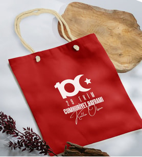 BK Gift 100. Yıl Hatırası Kırmızı Halat Saplı Kumaş Bez Çanta-1, 29 Ekim Hediyesi, Cumhuriyet Bayramı, 100.Yıl Hediyesi