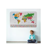 Ülke Bayrak Lı Eğitici Başkent Detaylı Atlası Dünya Haritası Duvar Sticker-3833-85x130