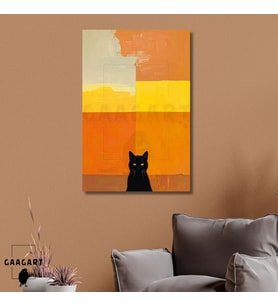 Tekli Dikey Kanvas Tablo Soyut Sanatsal Turuncu ve Siyah Kedi