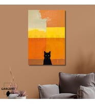 Tekli Dikey Kanvas Tablo Soyut Sanatsal Turuncu ve Siyah Kedi