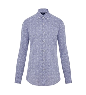 Hatemoğlu Lacivert Desenli Slim Fit Keten Gömlek