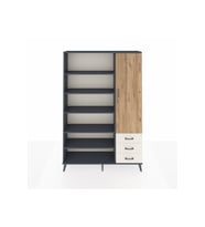 Arges Dolap 9 Raflı 3 Çekmeceli Tek Kapaklı  132x30x195 Antrasit-Çam/Aytaşı