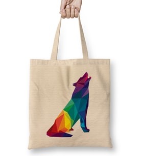 Geometric Animal Rainbow Wolf Howling Bez Çanta Uzun Saplı