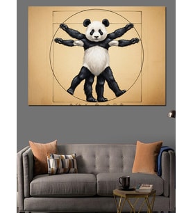 Vitruvius Panda Anatomik Çizimi Dekoratif Kanvas - Mdf Ahşap Tablo
