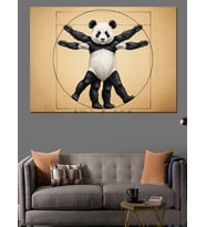 Vitruvius Panda Anatomik Çizimi Dekoratif Kanvas - Mdf Ahşap Tablo