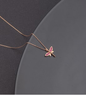 925 Ayar Gümüş Pembe Taşlı Mini Yusufçuk Kolye