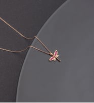 925 Ayar Gümüş Pembe Taşlı Mini Yusufçuk Kolye