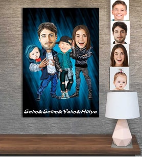 Kişiye Özel Karikatür Baskılı Ahşap Tablo Anne Kız Aile 30x40 -18