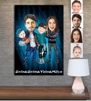 Kişiye Özel Karikatür Baskılı Ahşap Tablo Anne Kız Aile 30x40 -18