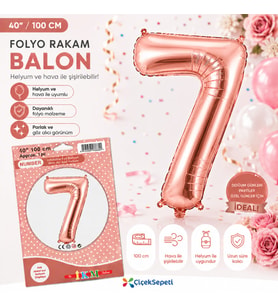 100 cm Rose Gold Rakam Folyo Balon - 7 Rakamı Büyük Boy Doğum Günü ve Parti Balonu (40 İnç)