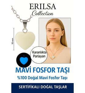 Sertifikalı Kalp Model Mini Mavi Fosfor Kolye – Parlayan Enerji ve Pozitif Titreşim Taşı