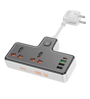 HOCO AC12A 2500W 2 Priz + 3 USB + 30W Type-C Multifonksiyonel Priz Çoğaltıcı Şarj Aleti (Siyah)