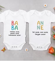 BK Kids Anne-Baba Tasarımlı 2'li Bebek Body Zıbın - 2, Anneler Günü Hediyesi, Babalar Günü Hediyesi, Yeni Doğan Hediyesi