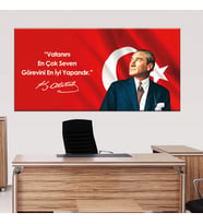 Atatürk Masa Arkası  Kanvas Tablo (8 Farklı Ölçü)