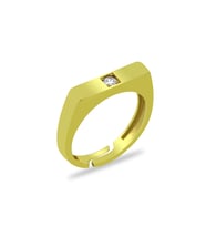 Beyaz Zirkon Taşlı Modern Tasarım Gold Renk Free Size 925 Ayar Gümüş Kadın Tektaş Yüzük