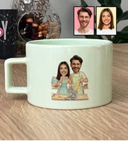 Kişiye Özel Karikatür Yemek Yapan Romantik Çift Lüks Pastel Fincan Sevgililer Günü Hediyesi