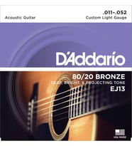 D'Addario EJ13 80/20 Bronze Akustik Gitar Tel Seti - 11-52 Custom Light (Profesyonel)  Dengeli Çalım Hissiyatı, Parlak Ton Karakteri ve Uzun Ömürlü Kullanım