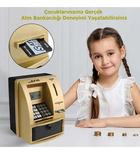 Monozone Şifreli Kumbara ATM Şekilli Eğitici Hesap Makinesi Sesli Komut LCD Ekran Saat Takvim Alarm