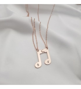 Kişiye Özel Minimal Tasarım Müzik Notası Harf Çift Kolye 925K Gümüş
