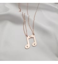 Kişiye Özel Minimal Tasarım Müzik Notası Harf Çift Kolye 925K Gümüş