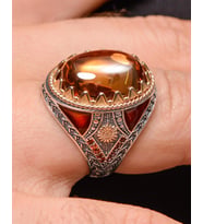Gümüş Erkek Yüzük Şampanya Topaz Taşlı zirkon taş Süslemeli