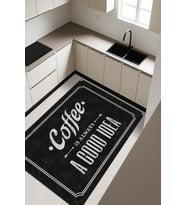 Coffee Desenli Dijital Baskı Kaymaz Taban Mutfak Halısı H0036 (Çok Renkli)