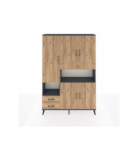 Arges Dolap 10 Raflı 2 Çekmeceli 5 Kapaklı 132x30x195 Antrasit-Çam/Çam