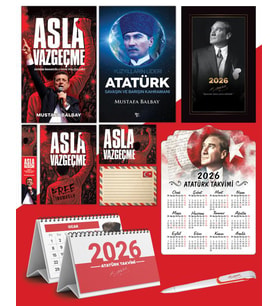 Asla Vazgeçme - Ayraç - Kartpostal - Poster - Yüzyılların Lideri Atatürk -  2026 Ajanda İstikbal - İstikbal Ahşap Duvar Takvimi - Masa Takvimi