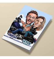 Kişiye Özel Motorda Mutlu Aşıklar Karikatürlü Tebrik Kartı