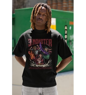 E Monster Monkey D. Luffy Roronoa Zoro Baskılı Unisex Oversize One Piece Anime Karakterler Tişört