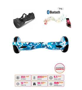 Elektrikli Kaykay Hoverboard 6.5 Inch Mavi Kamuflaj Grafity Desenli Akıllı Dengeli Çanta Hediyeli D03