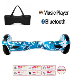 Elektrikli Kaykay Hoverboard 6.5 Inch Mavi Kamuflaj Grafity Desenli Akıllı Dengeli Çanta Hediyeli D03
