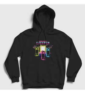 Presmono Unisex Siyah Neon Creepers Oyun Minecraft Kapüşonlu Sweatshirt 369077tt