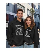 Sevgili Kombini Oversize Hoodie – Güneş ve Ay Baskılı 3 İplik Unisex Sweatshirt 2'li Set (Siyah)